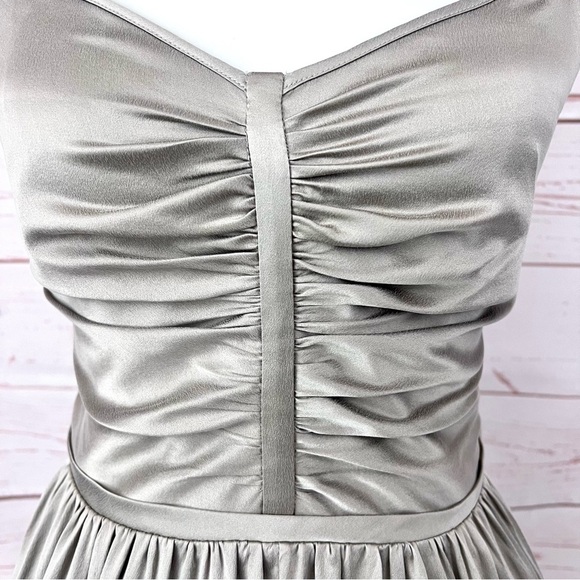 Banana Republic Taupe Brushed Silk Ruched Sleeveless Retro Flare Pocket Dress - Picture 4 of 15